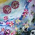 pétunias-ancolies-alliums-encre-de-Chine-couleur-Francoise-Dubourg